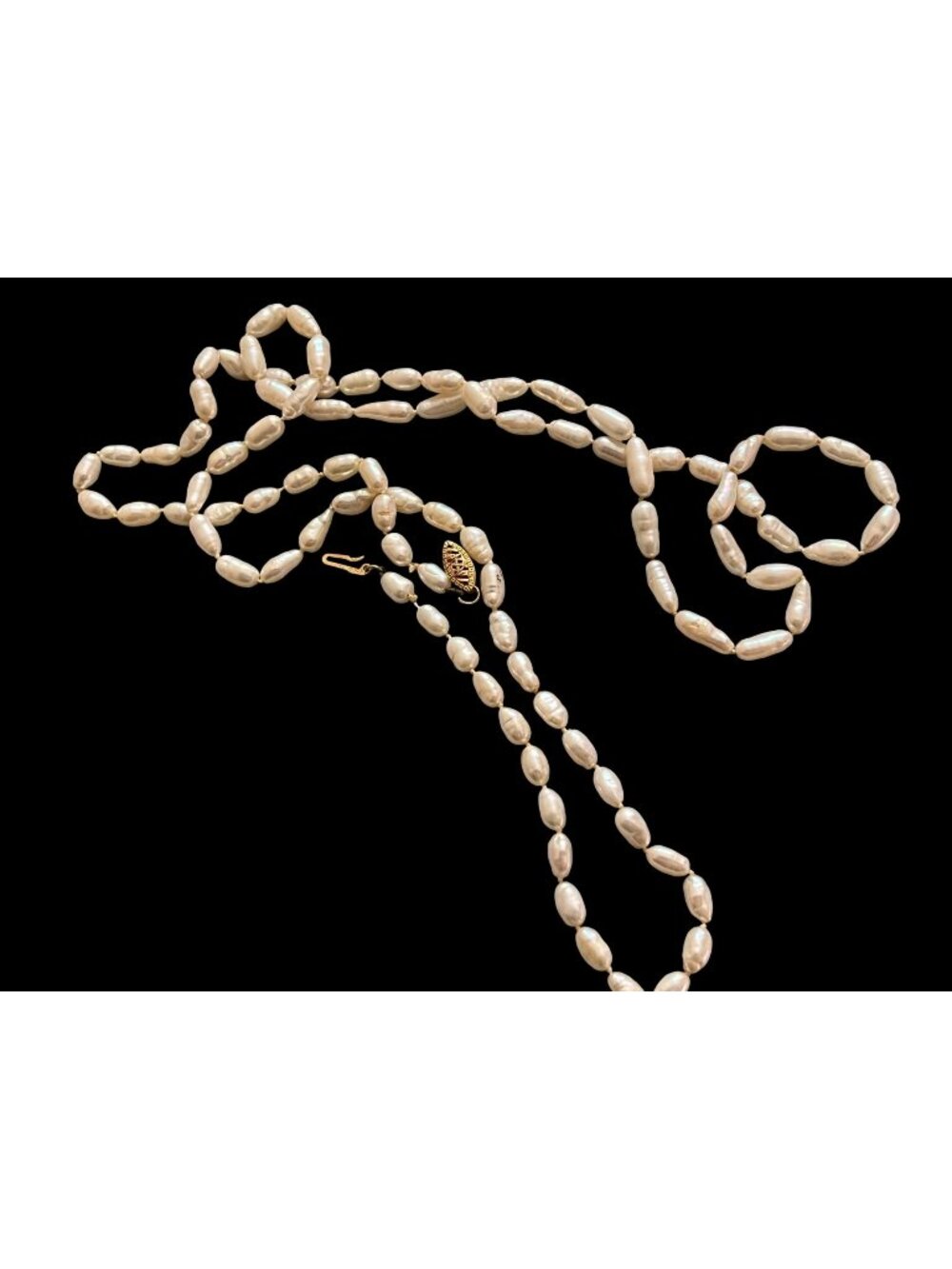14k Gold Clasp Baroque Freshwater Pearl Necklace Hand-Knotted Classic Style 34.5